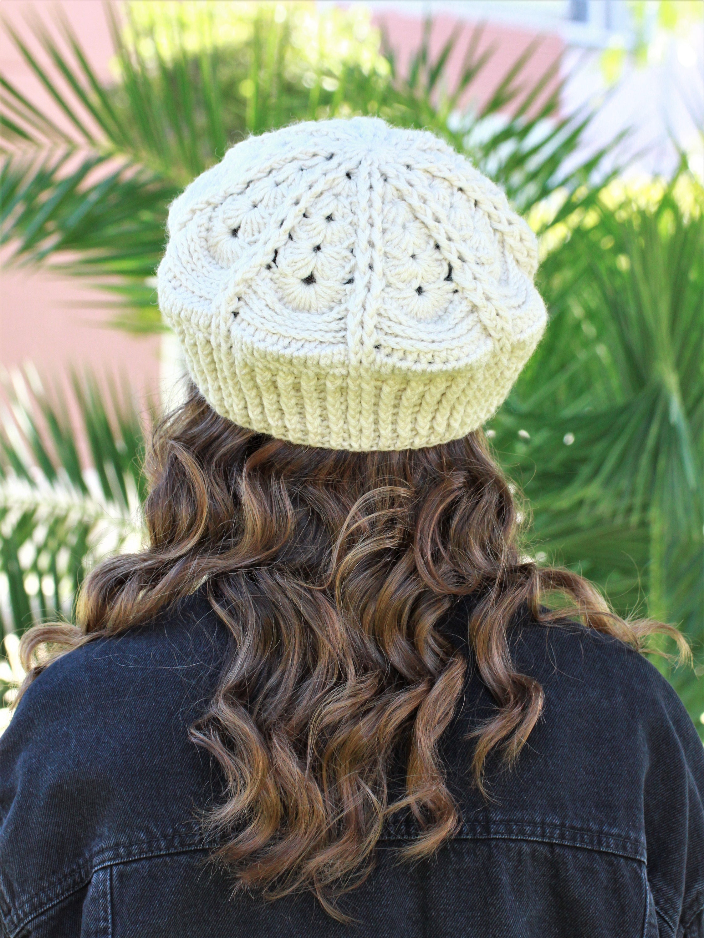Cream Crown Crochet Beret for Women: Mid-century Crown  display picture 3