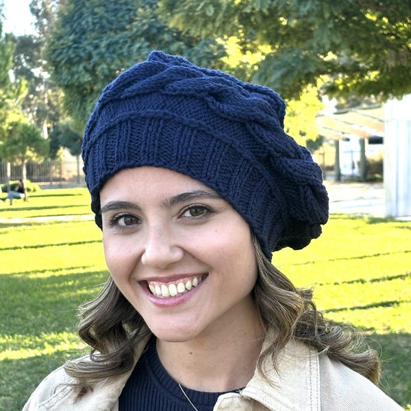 Navy Blue knit beret women, Winter handknit beret