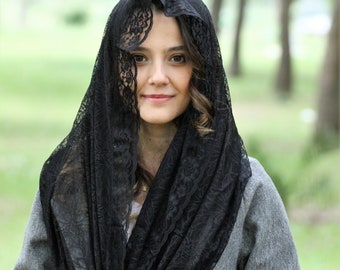 Velo Da Messa Cattolica Bozidol - Mantilla Di Pizzo Spagnolo Con Fermagli Per Capelli, Bianco