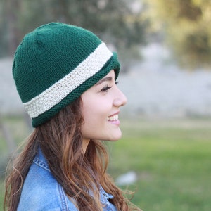 Women knit beanie women with a button, Emerald green knit winter bonnet hat, Hand knit hat women, Winter knit accessories for ladies image 4
