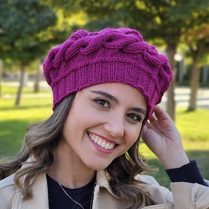 Orchid Knit Beret for Women, Handmade Hats for Fall