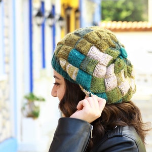 Hand knit hat woman in green shades, Multicolor soft knit hat winter, Ombre yarn beanie, Green knit beanie, Handmade hat women image 4