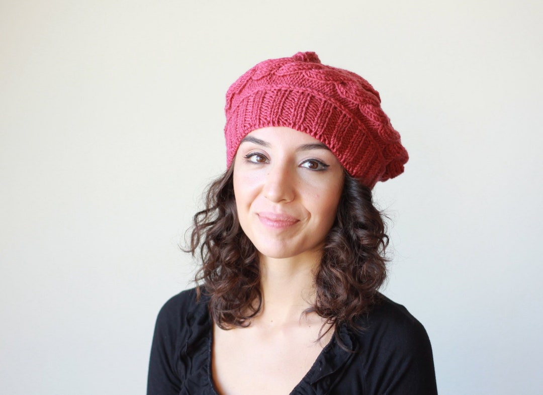 Handmade Knit Winter Beret Hats for Women, Fall Hand Knitted Hat