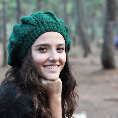 Hand Knit Beret Slouchy Knit Beanie Hat 