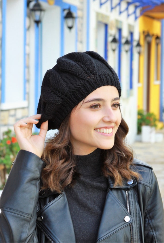 Sombrero de punto negro de invierno mujeres Mujeres de - Etsy México