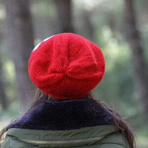 Red knit hat heart, Slouchy beanie knit, Handmade Gift for her, Girlfriend gift for Valentines Day, Valentine accessories image 3