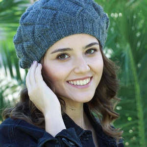 Dark Gray Knit woman beanie, Handknit winter beret, Ladies winter hat, Winter hand knit accessories image 6
