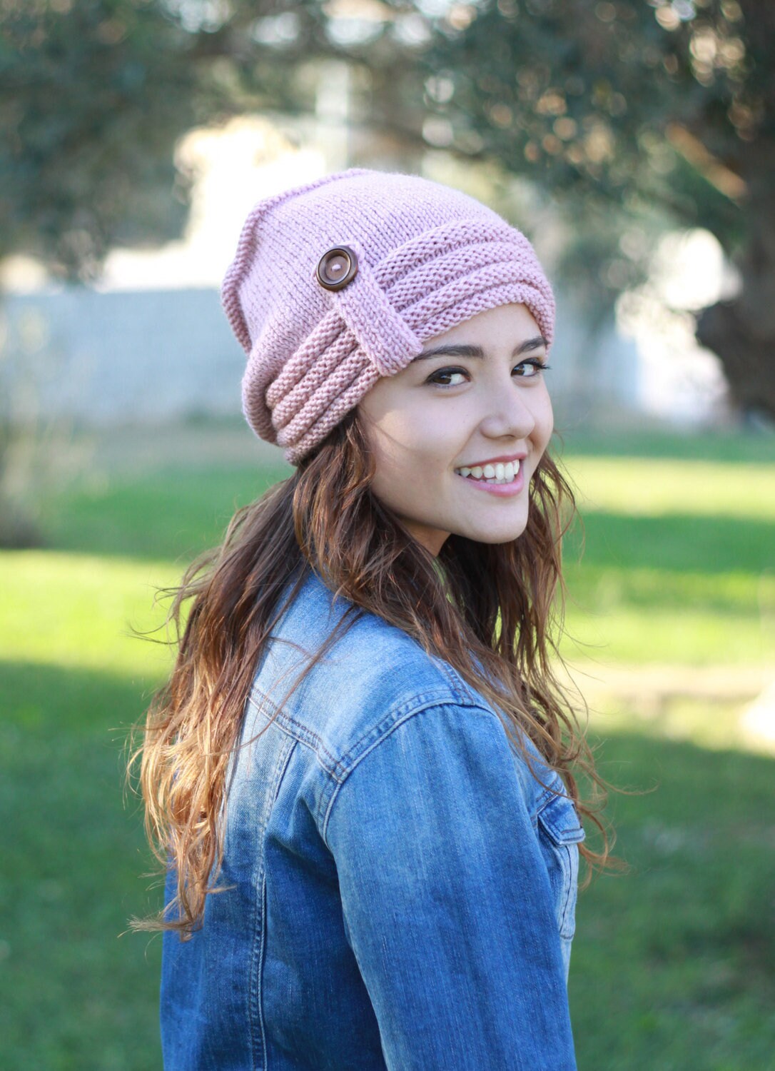 Pink Winter Slouchy Hat in Beehive 