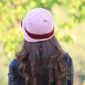 Women Knit Hat With a Button, Flapped Brim Double Color Skull Cap, Fall ...