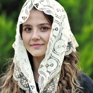 Cream Triangle Mantilla Veil Catholic