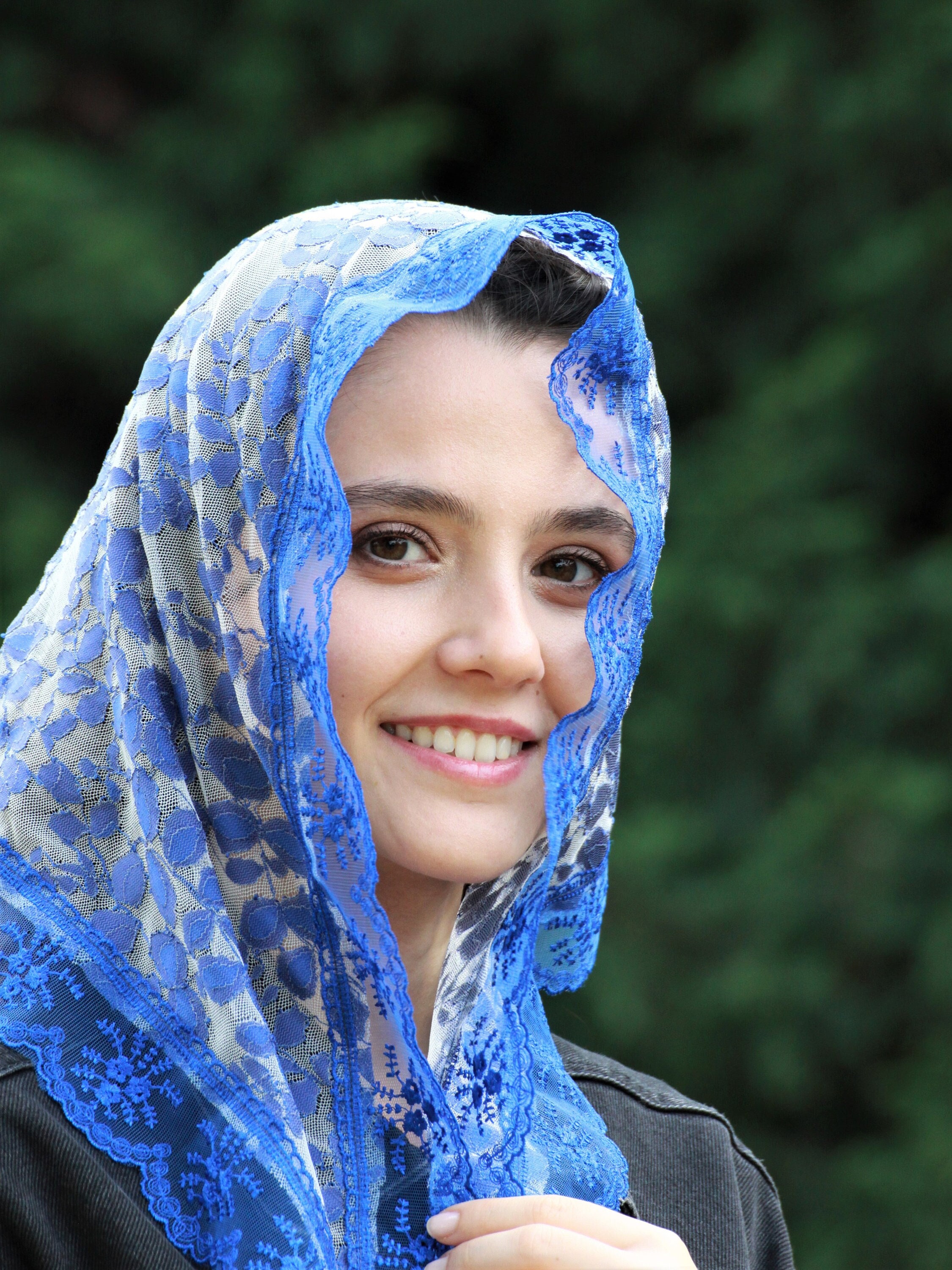 Blue Lace Catholic Chapel Veil for Mass, Triangle Church Mantilla for Women, Royal Blue Prayer Veil
