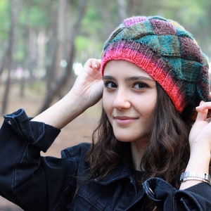 Winter semi slouchy beanie women, Custom size Multicolor knit hat, beanies and hats for women, Handknit beret, Accessories for mom image 2