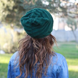 Emerald Green slouchy beanie, Hand knit hat, Womens clothing beanies and hats, Winter accessories, Womens hat, St. Patricks Day outfit image 5