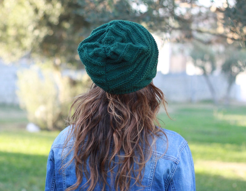 Emerald Green slouchy beanie, Hand knit hat, Womens clothing beanies and hats, Winter accessories, Womens hat, St. Patricks Day outfit image 5