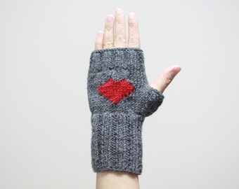 Fingerless Heart Gloves for women, Winter warm heart hand warmers, Romantic Gift for lover and girl friend, Valentines day gift for her