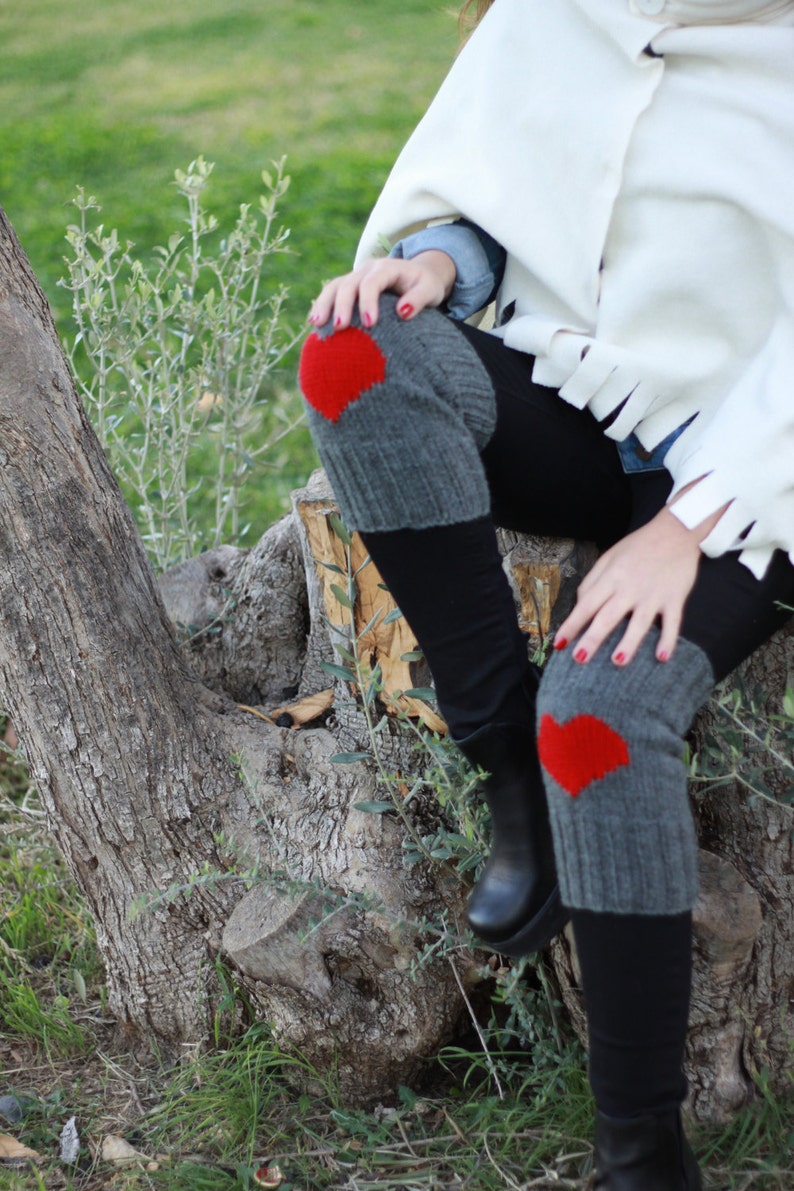 Legwarmers Womens Heart Boot Cuffs Grey Knit Boot Socks Etsy