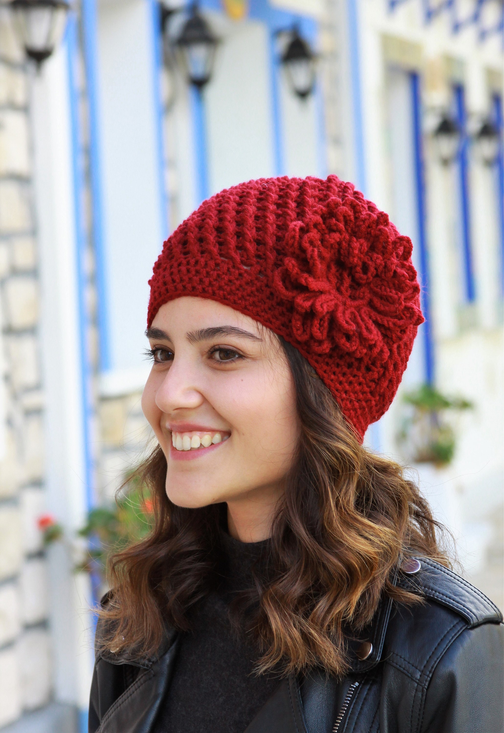 Handcrafted Crocheted Burgundy Brimmed Non-Wool Hat NEW Burgundy Pop Stitch Crochet Hat - CocoZini main image 2