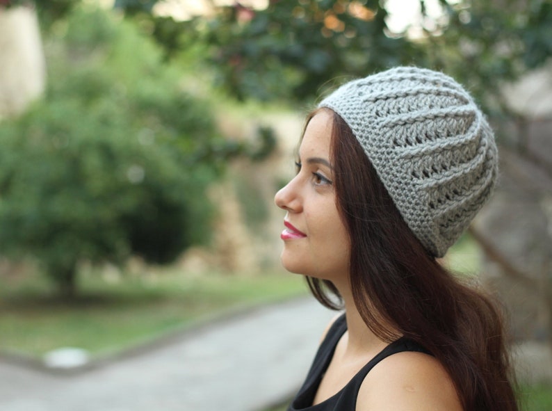 Handmade Crochet gray hat, Winter women beanie for casual wear, Soft stylish cozy accessories, Trend skull cap, Gift for girlfriend image 3