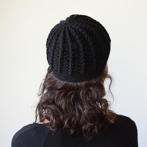 Hand crochet women black beanie winter, Trendy handmade acrylic & wool hat, Cute light weight crochet cap, Handmade ladies fall accessories image 3