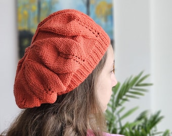 Handmade Slouchy Knit Beret: Winter Wool Hat for Women, Fall Gift