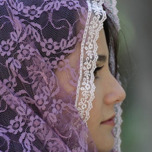 Dusty rose infinity church veil for Catholic mass pray, Head scarf for prayer, Women lace covering image 2