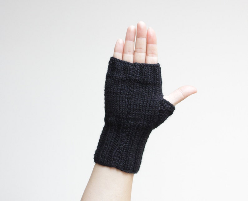 Black heart fingerless gloves for women, Winter knit heart mittens, Valentines day gift for her image 2