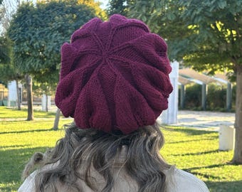 Deep Burgundy Hand-knit Slouch Beret – Women display picture 1