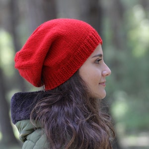 Red knit hat heart, Slouchy beanie knit, Handmade Gift for her, Girlfriend gift for Valentines Day, Valentine accessories image 7