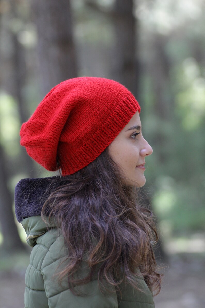 Red knit hat heart, Slouchy beanie knit, Handmade Gift for her, Girlfriend gift for Valentines Day, Valentine accessories image 7