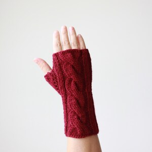 Guantes sin dedos color burdeos para mujer, manoplas sin dedos para mujer, guantes de punto con dedos abiertos, accesorios de invierno, manoplas sin dedos imagen 3