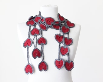 Valentine scarf, Romantic Day Outfit ideas 2024, Women Crochet heart scarf for first date, Knit neck accessories, Saint valentine's day