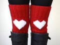 Red Knit boot cuffs for womens, Retro Valentine clothing for Valentines day party, Heart themed costume accessories for 2025 Valentines day