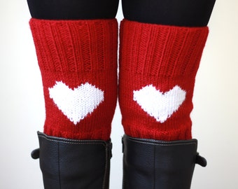 Red Knit boot cuffs for womens, Wool heart boot toppers for winter, Valentines day gifts for her, Unique gift ideas for women, Knitwear