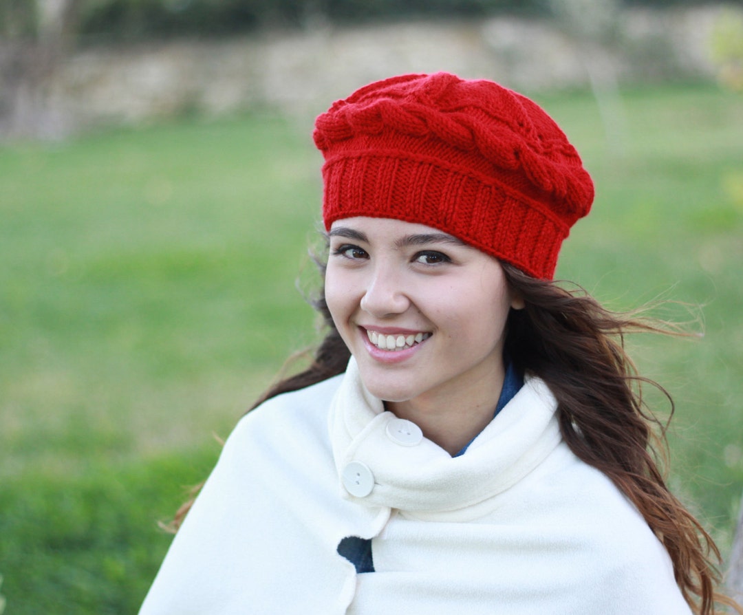 Winter Red Knit Hat for Women French Style Knit Beret Hat Etsy