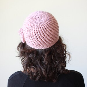 Women crochet beanie with flower, Soft and lightweight handmade custom hat for her, Stylish winter cap, Crochet hat for women image 4