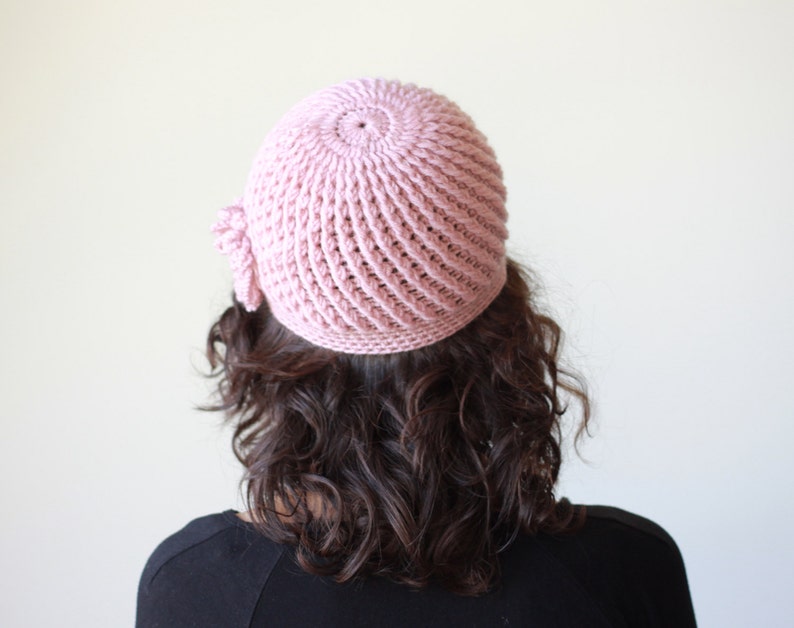 Women crochet beanie with flower, Soft and lightweight handmade custom hat for her, Stylish winter cap, Crochet hat for women image 4