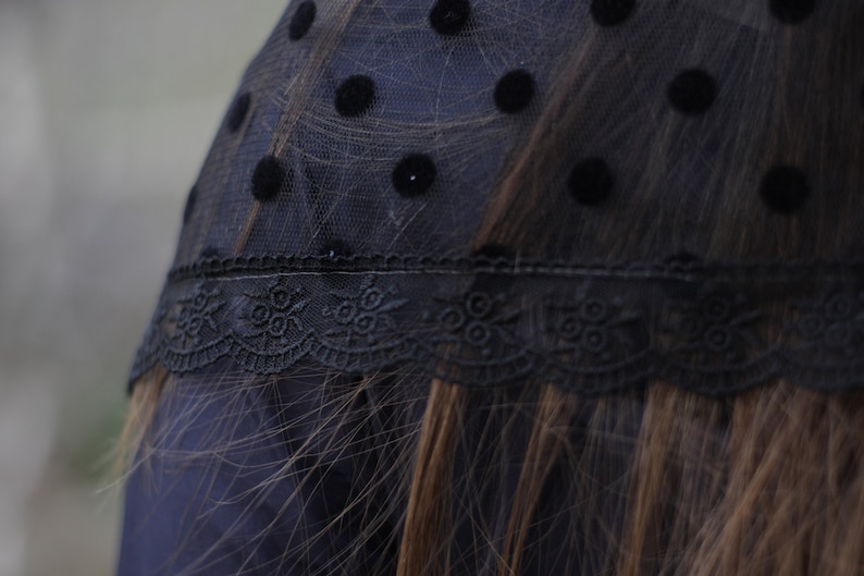 Black infinity lace head scarf, Church veil for Latin Mass, Black lace mantilla, Christian catholic prayer cover, Lace mourning veil image 9