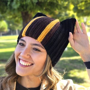 Crochet Cat Ear Beanie for Women, Hat with Ears Adult
