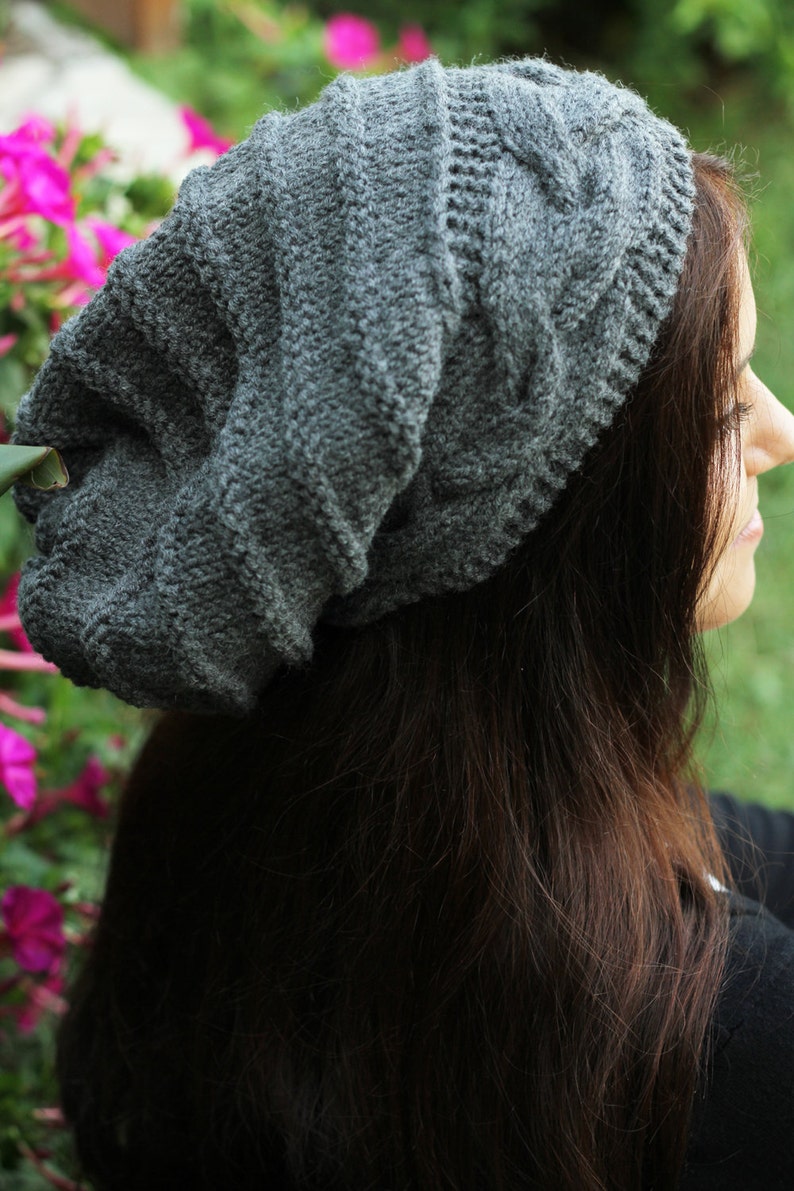 Grey color women slouch beanie, Winter slouchy cap, Handmade warm wool cozy knit hat women, Slouchy Hats Winter slouchy beanie women... image 6