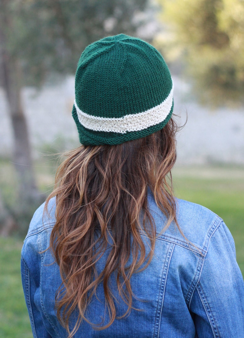 Women knit beanie women with a button, Emerald green knit winter bonnet hat, Hand knit hat women, Winter knit accessories for ladies image 5