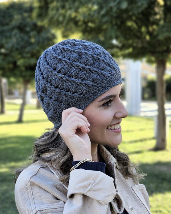 Dark Gray Crochet Beanie for Women, Charcoal Gray Handmade  display picture 2