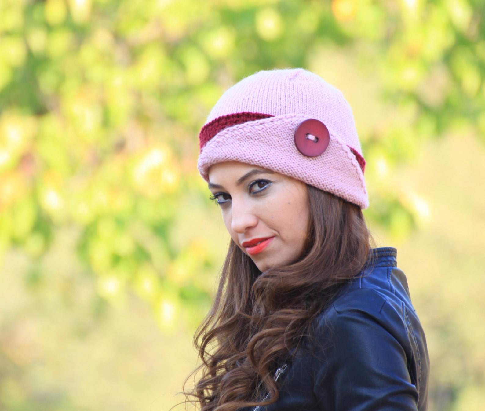 Women Knit Hat With a Button Flapped Brim Double Color Skull Etsy