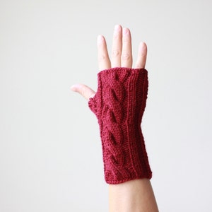 Guantes sin dedos color burdeos para mujer, manoplas sin dedos para mujer, guantes de punto con dedos abiertos, accesorios de invierno, manoplas sin dedos imagen 6