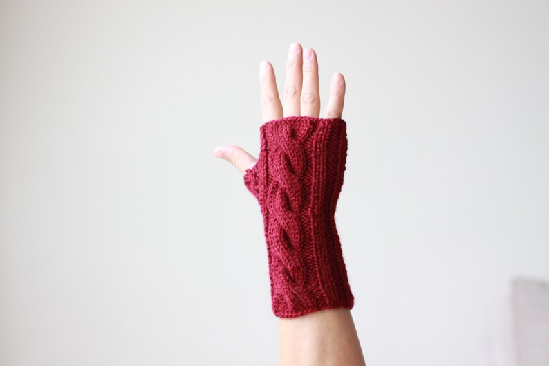 Guantes sin dedos color burdeos para mujer, manoplas sin dedos para mujer, guantes de punto con dedos abiertos, accesorios de invierno, manoplas sin dedos imagen 6
