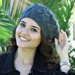 Dark Gray Knit woman beanie, Handknit winter beret, Ladies winter hat, Winter hand knit accessories image 2