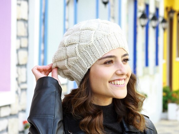 Women Hand Knit Slouchy Beanie in 