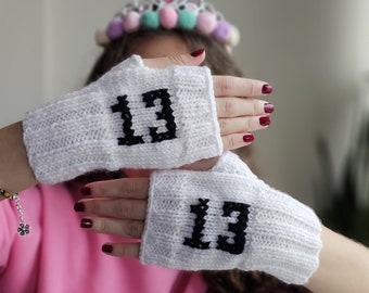 Lucky number 13 accessories, Customized fingerless gloves, Personalized gift for teenage, Birthday gift for XX years old girl, Party favors