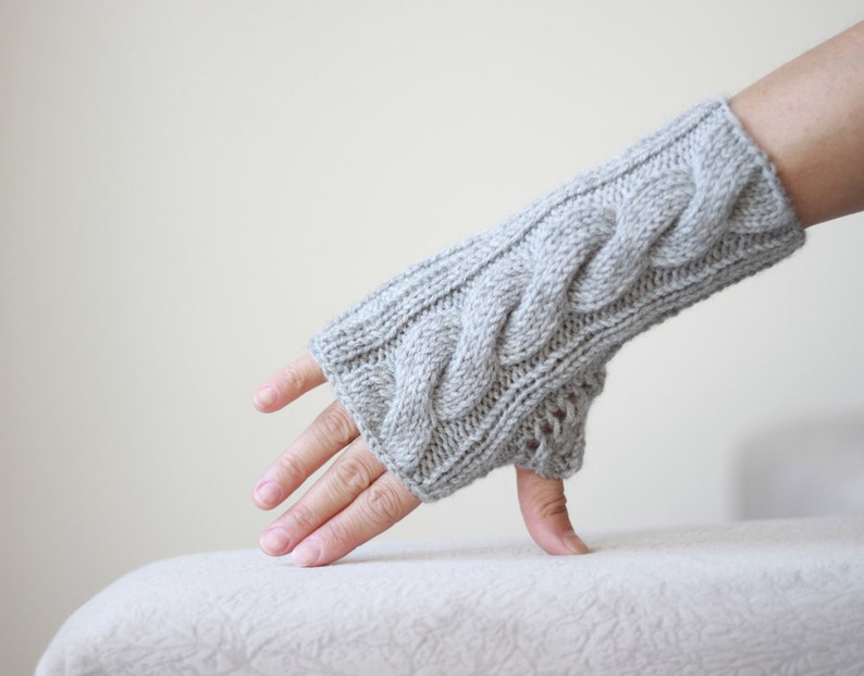 Grey Gloves Woman Knitted Fingerless Gloves Women Grey Wrist Etsy