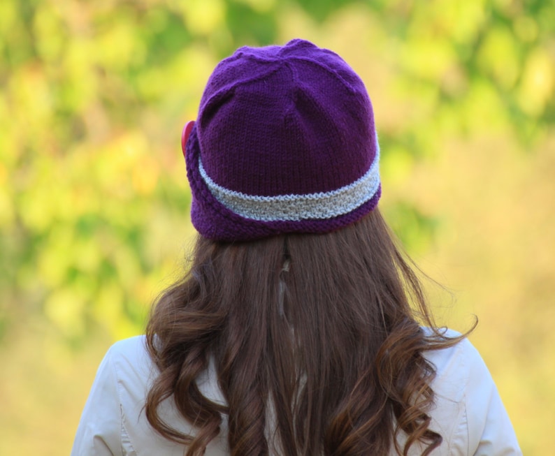 Unique Ladies purple hat with button Knit accessories Lucy Hat Winter hat for women
