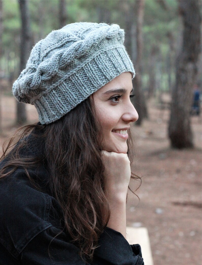 Winter Knit beret for women in light grey Handmade womens Etsy